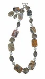 Crazy-Lace-Agate-and-Faux-Pearl-Necklace-with-Toggle-Clasp