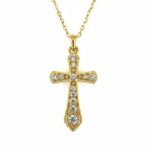 Gold-Tone-Cross-Pendant-Necklace-with-Rhinestones