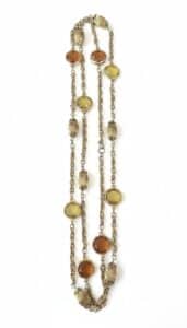 Gold-Tone-Station-Necklace-with-Citrine-and-Garnet-Colored-Faceted-Stones