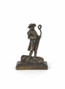 Antique-French-Shepherd-Figural-Statue-Bronze-on-Pedestal-Base