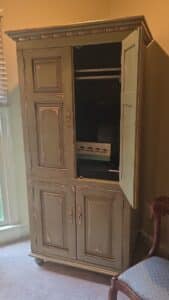 Distressed-Green-French-Country-Armoire-or-Entertainment-Cabinet