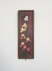 Floral-Oil-Painting-with-Iris-Motif-Signed-S.-Vassileva