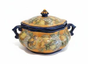 Hand-Painted-Italian-Ceramic-Tureen-with-Fruit-and-Grape-Motif