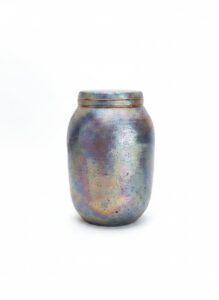 Raku-Iridescent-Ceramic-Jar-with-Copper-Wire-Accents