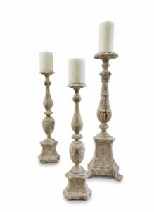 Set-of-Distressed-Wood-Pedestal-Candle-Holders-with-Beeswax-Candles