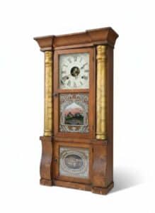 Seth-Thomas-Triple-Decker-Oak-Grandfather-Clock-with-Painted-Glass-Panels