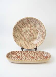 TerraFirma-Ceramics-Serving-Bowl-and-Rectangular-Platter-Set-with-Fern-Citrus-Pattern