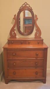 Victorian-Walnut-Dresser-with-Mirror-and-Ornate-Crest