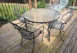 Vintage-Woodard-Wrought-Iron-Patio-Dining-Set-with-Glass-Top-Table