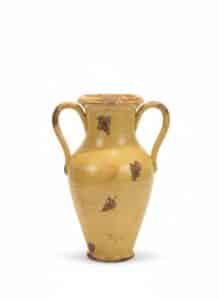 Yellow-Glazed-Ceramic-Amphora-Vase-with-Handles