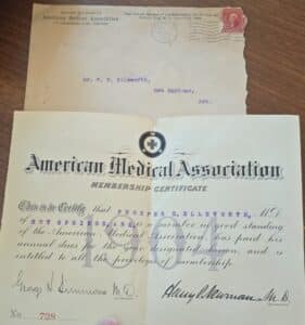 American-Medical-Association-Membership-Certificate-for-Dr.-Prosper-H.-Ellsworth