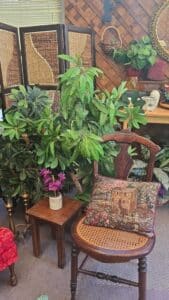 Antique-Cane-Seat-Chair-with-Tapestry-Pillow