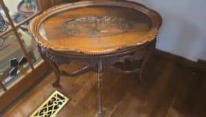 Antique-French-Renaissance-Style-Carved-Walnut-Side-Table-with-Glass-Top