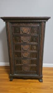Ornate-Carved-Wood-and-Cane-Chest-of-Drawers