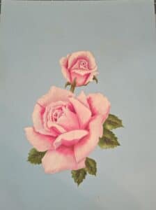 Pink-Rose-Painting-on-Blue-Background