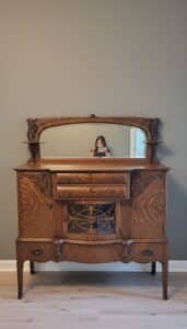 Antique-Quarter-Sawn-Oak-Sideboard-with-Mirror-Back-and-Carved-Accents