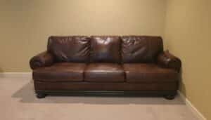 Bernhardt-Brown-Leather-Three-Cushion-Sofa