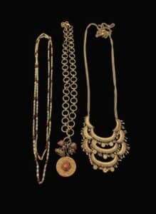 Collection-of-Three-Vintage-Necklaces-Multi-strand-Beaded-Medallion-Pendant-and-Bohemian-Bib-1