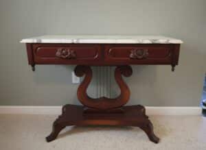 Empire-Style-Lyre-Base-Mahogany-Console-Table-with-Italian-Marble-Top