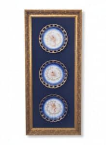 Framed-Set-of-Three-Victoria-Carlsbad-Austria-Cobalt-Blue-Cherub-Cabinet-Plates