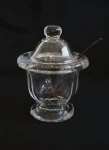 Pressed-Glass-Covered-Sugar-Bowl-with-Spoon