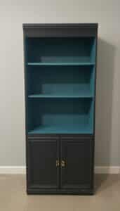 Repurposed-Teal-and-Black-Storage-Bookcase