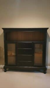 Traditional-Black-Wood-China-Cabinet-with-Rope-Molding-and-Four-Drawers