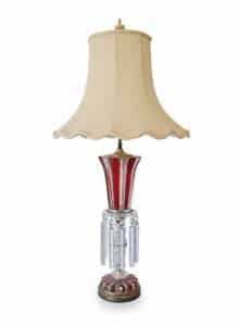Vintage-Bohemian-Ruby-Red-and-Clear-Crystal-Table-Lamp-with-Hanging-Prisms