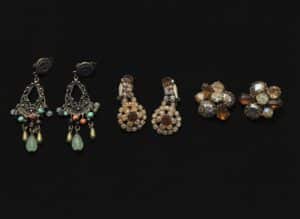 Vintage-Costume-Earring-Collection-Bohemian-Chandelier-Amber-Rhinestone-Cluster-and-Floral-Motif-1