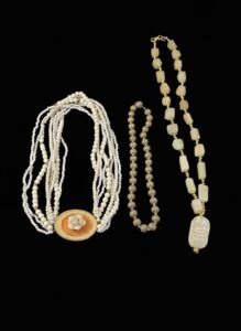 Vintage-Costume-Jewelry-Necklace-Collection-with-Cameo-Pendant-Gold-Tone-Beads-and-Egyptian-Revival-Pendant-1