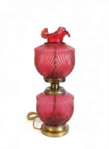 Vintage-Cranberry-Glass-Gone-With-The-Wind-Style-Lamp-with-Ribbed-Pattern