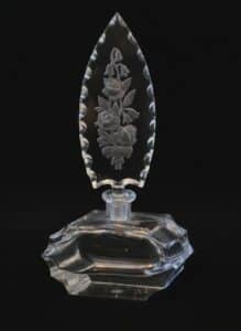 Vintage-Crystal-Perfume-Bottle-with-Frosted-Floral-Stopper-Czechoslovakia