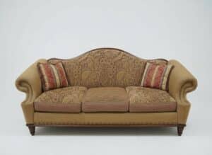 Vintage-Ethan-Allen-French-Country-Pink-Stripped-Camelback-Settee-Loveseat