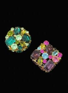 Vintage-Multi-Color-and-Green-Rhinestone-Cluster-Brooches-1