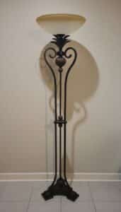 Wrought-Iron-Torchiere-Floor-Lamp-with-Scrollwork-and-Pineapple-Finial