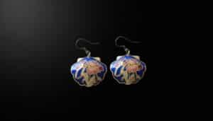 Vintage-Cloisonn-Enamel-Floral-Scallop-Earrings
