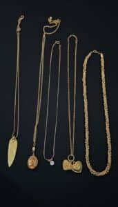 Collection-of-Five-Vintage-Gold-Tone-Fashion-Necklaces