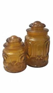 L.E.-Smith-Moon-and-Star-Amber-Glass-Canisters-Set-of