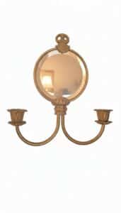 Vintage-Brass-Double-Arm-Wall-Sconce-Mirror-with-Floral-Candle-Cups