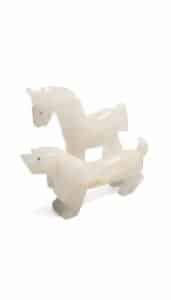 Vintage-Carved-Onyx-or-Alabaster-Animal-Figurines-Horse-and-Dog