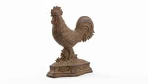 Vintage-Cast-Iron-Rooster-Doorstop-with-Floral-Basket