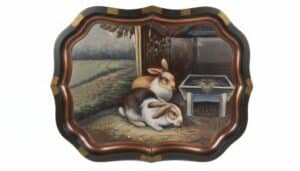 Vintage-Decorative-Toleware-Tray-with-Rabbit-Motif