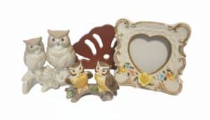 Vintage-Porcelain-Owl-Figurines-and-Decorative-Heart-Frame