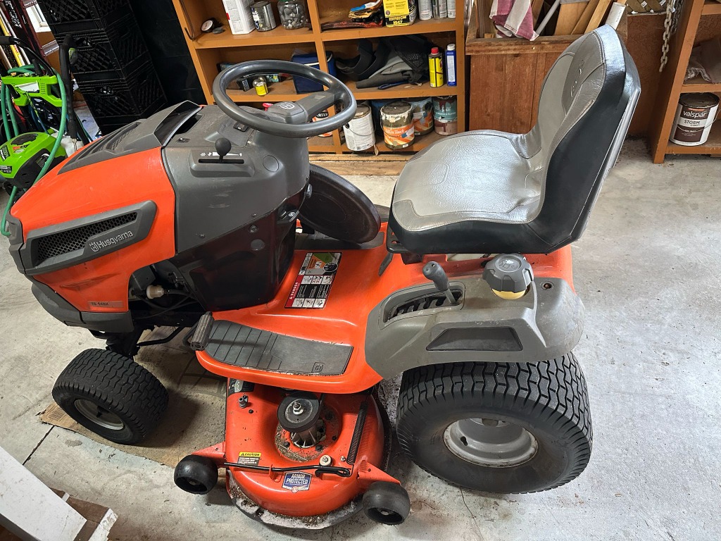 Trailer, gas riding lawn mower, tools, plants, fishing gear and more!