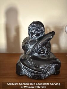 Aardvark-Canada-Inuit-Soapstone-Carving-of-Woman-with-Fish