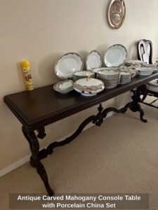 Antique-Carved-Mahogany-Console-Table-with-Porcelain-China-Set