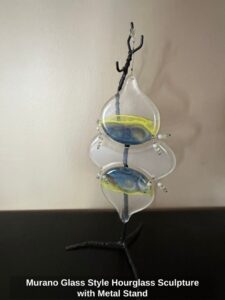 Murano-Glass-Style-Hourglass-Sculpture-with-Metal-Stand