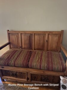Rustic-Pine-Storage-Bench-with-Striped-Cushion-second-image