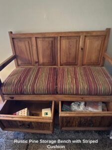 Rustic-Pine-Storage-Bench-with-Striped-Cushion-third-image