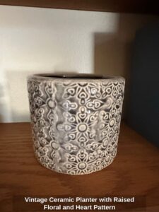 Vintage-Ceramic-Planter-with-Raised-Floral-and-Heart-Pattern